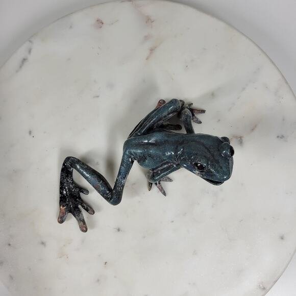 VTG  Kittys Critters Frog Sculpture Green Blue Enameled Metal Cantrell USA - Picture 12 of 16